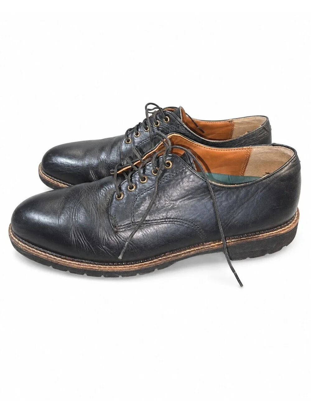 VTG HS Trask Men's Black Bison Leather Gallatin Shoes 10 Medium Black Lace-up